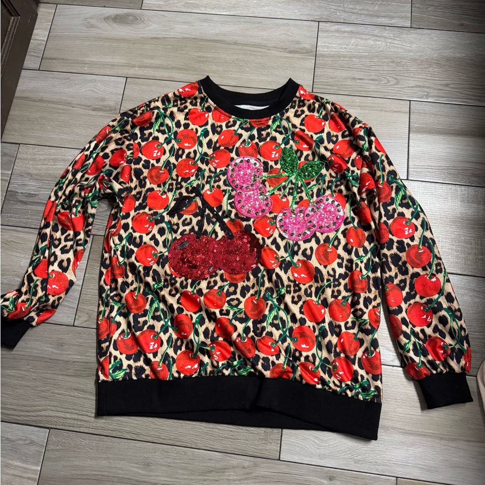 Leopard Print Cherry Sweatshirt